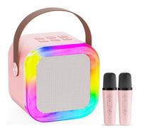 Enceinte karaoké - Lot 1 - Rose son 360° HD avec 2 micros sans fil LED Bluetooth 5.0 VoltPulse