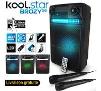 Enceinte Karaoké PARTY 400W Batterie Koolstar AVEC 2 MICROPHONES - BROZY08 à LED + APPLICATION SMARTPHONE USB/Bluetooth/RADIO FM
