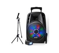 Enceinte KARAOKE PARTY-8LED sur batterie 8" à LEDs RVB 300W - USB/BT/FM + Micros CHANT + mini Strobe