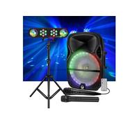 Enceinte Karaoké Party sono à LEDs RVB 700W 15" USB, Bluetooth, PC, TWS, Micros VHF et filaire, Jeux de lumières, LyteQuest