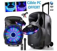 Enceintes, baffle et amplis DJ Party Light & Sound enceinte karaoké partysound sur batterie 800w party-15 à leds rvb - usb/bt/sd/fm + 2 effets ovni + câble pc