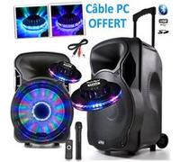 enceinte karaoké partysound sur batterie 800w party-15" à leds rvb - usb/bt/sd/fm + 2 effets ovni + câble pc
