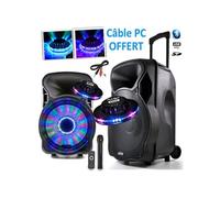 enceinte karaoké partysound sur batterie 800w party-15" à leds rvb - usb/bt/sd/fm + 2 effets ovni + câble pc