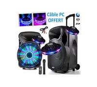 enceinte karaoké partysound sur batterie 800w party-15" à leds rvb - usb/bt/sd/fm + 3 effets ovni + câble pc
