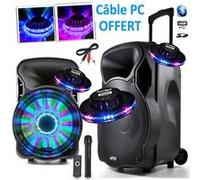 enceinte karaoké partysound sur batterie 800w party-15" à leds rvb - usb/bt/sd/fm + 3 effets ovni + câble pc G