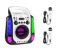 Fenton SBS30W - Enceinte Karaoké Portable avec 2 Microphones - Blanc, Fonction Bluetooth et Effets Lumineux LED, Lecteur CD + G, Parfait pour Une Soirée Karaoké, Idéal pour Chanter Entre Amis