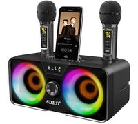 Enceinte karaoké portable - LSMOEO - 20W - 2 micros UHF sans fil - Bluetooth 5.0 - Lumières LED disco