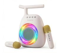 Enceinte karaoké portable pour enfants et adultes avec deux microphones (beige)