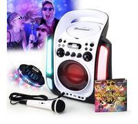 Enceinte Lecteur Party Karaoké Enfant LED USB Bluetooth Echo réglable - Microphone - CD Audio - 12H d'autonomie - Lumière OVNI