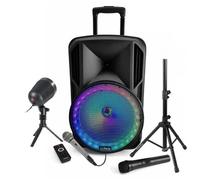 ENCEINTE MOBILE 700W BATTERIE + 2 MICROS + BLUETOOTH USB SD + 1 PIED + JEU DE LUMIERE LASER PA DJ MIX LED BAR CLUB CADEAU FITNESS