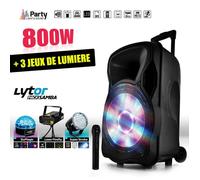 Enceinte mobile active 800W 15"" LED/USB/BT/SD/FM + Micro + 3 jeux de lumière LytOr