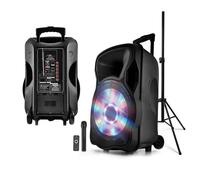 Enceinte mobile active à PARTY15-LED RVB USB/BT/SD/FM 800W 15""/38cm + pied