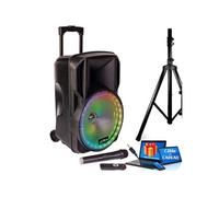 Enceinte mobile active PARTY à LEDs RVB USB BT SD FM 800W 15" 38cm avec pied avec Câble PC ORDI Smartphone Soirée Fête Anniversaire