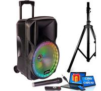 Enceinte mobile active PARTY à LEDs RVB USB/BT/SD/FM 800W 15"/38cm + pied + Câble PC ORDI Smartphone, Soirée Fête Anniversaire