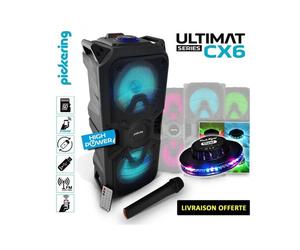 Enceinte Mobile autonome High Power LED RVB 400W USB/BT/SD/FM + Micro sans fil - Pickering CX6 + Jeu UFO Ovni