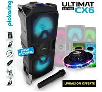 Enceinte Mobile autonome High Power LED RVB 400W USB-BT-SD-FM + Micro sans fil - Pickering CX6 + Jeu UFO Ovni