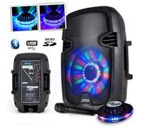 Enceinte mobile batterie 8"/20cm à LEDs RVB - 300W - USB/BT/FM + Micro + Effet OVNI LED RVB