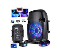 Enceinte mobile batterie PARTY-7LED RVB - 300W - USB/BT/FM + Micro + Effet OVNI LED RVB + Strobe