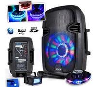 Enceinte mobile batterie PARTY-7LED RVB - 300W - USB/BT/FM + Micro + Effet OVNI LED RVB + Strobe