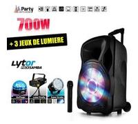 Enceinte mobile IBIZA PARTY12-LED amplifiée 700W 12" LED/USB/BT/SD/FM + Micro + 3 jeux de lumière LytOr