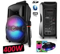 ENCEINTE MOBILE PARTY KARAOKÉ DJ SONO PA BATTERIE 8 400W À LEDS RVB USB/SD/BT + MICRO VHF MYDJ DJOON08 + OVNI