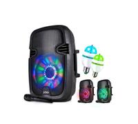 Enceinte mobile PARTY7 à LEDs RVB - 300W - USB/BT/FM + Micro + 2 Ampoules Mini DIAMS RVB