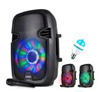enceinte mobile party7 à leds rvb - 300w - usb/bt/fm + micro + ampoule mini diams rvb