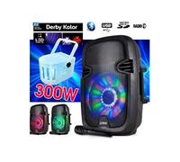 enceinte mobile party7 à leds rvb - 300w - usb/bt/fm + micro + mini derby kolor lytor rvb