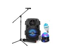 Enceinte Mobile SONIC08 - 400W - USB/BT/ AUX - à LED+ Jeux Light LED + Support Longue perche avec Micro VHF, Karaoké, Chant