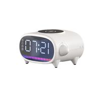 Enceinte Multifonctionnelle avec Charge Rapide Sans Fil, Réveil, Lampe de Poche, Prise en Charge de la Clé USB, Lecteur de Musique