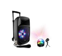 Enceinte Nomade sur batterie 300W Bluetooth PARTY-8LED Micro - Karaoke - Chariot - 2 Jeux de Lumière Astro et Faisceaux multipoints