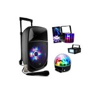 Enceinte Nomade sur batterie Karaoke 300W Bluetooth PARTY-8LED - Tuner - Ensemble jeux lumière PARTY-3PACK Musique Fête Soirée