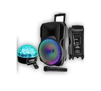 Enceinte PARTY KARAOKE 700W sono DJ portable sur Batterie Disco Mobile 12" LED RGB USB Bluetooth RADIO FM + MIC + BOULE SIXMAGIC