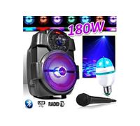enceinte party karaoke enfant 180w portable micro batterie - usb/bluetooth/ radio fm - ampoule led - cadeau noël anniversaire
