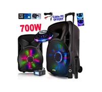 Enceintes, baffle et amplis DJ Party Light & Sound enceinte party12-led 700w 12 à leds rvb mobile batterie - usb/bt/sd/fm + effet ovni + strobe cable pc