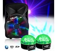 enceinte partysound-15 sound mobile 800w 15" à leds rvb - usb/bt/sd/fm + 2 jeux lumières sixmagic lytor