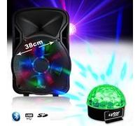 enceinte partysound-15 sound mobile 800w 15" à leds rvb - usb/bt/sd/fm + jeu lumière sixmagic lytor