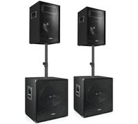 VONYX Super Bass - Puissance de 1700W, 2 Enceintes 10" avec Poignées, 2 Caissons de Basse 15" avec Barre de Fixation