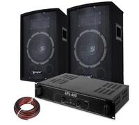Skytec Pack DJ - 2 Enceintes 8 Pouces avec Poignées Intégrées, Amplificateur Professionnel et Câble Inclus, Puissance 400W, Idéal pour DJ Mobiles