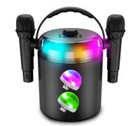 Enceinte PLAYKARAOKE 120W LED RVB, Bluetooth USB, 2 Micros sans fil, Effets Vocaux, Compatible TV Connectée, 2 Mini Lumières LED