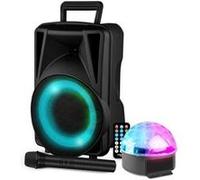 Enceinte portable 200w avec usb, bluetooth + jeux de lumiere astroball + micro sans fil pa dj sono led soiree famille karaoke