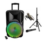 ENCEINTE PORTABLE 700W + BATTERIE + USB SD MP3 + MICRO SANS FIL + MICRO FILAIRE + PIED PA DJ SONO LED KARAOKÉ SPORT NOËL FITNESS