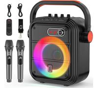 Enceinte portable BT, Double microphone sans fil, Lumières disco colorées, Modes sonores multiples, noir