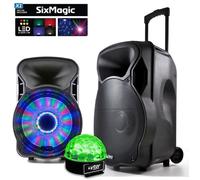Enceinte PARTYSOUND-15 SOUND mobile 800W 15" à LEDs RVB - USB/BT/SD/FM + jeu lumière Sixmagic LytOr