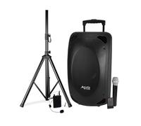 Enceinte Pro Portative 2x8" 400/800W - Audio Club MOOV28 - USB BT Line FM - Batterie - Micros UHF + Support PIED