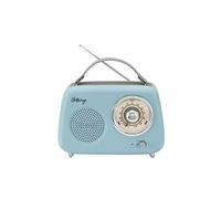 Halterrego Enceinte radio rétro – 5W Bluetooth Radio FM USB Aux Batterie rechargeable – Bleu gris