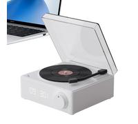 Enceinte sans fil Record Player - Platine tournante verticale avec réveil intégré | Lecteur d'enregistrement en vinyle intelligent avec haut-parleurs stéréo Hi-Fi, lecteur de musique rétro pour