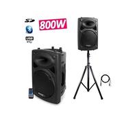 enceinte sono dj amplifiée 15 38cm 1000w usb/sd/bt + pied + câble pc