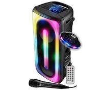 Pickering Enceinte Sono DJ Autonome 300W Bluetooth 5.0 Amplifiée TWS Rechargeable LED Microphone USB MicroSD Noir, Jeu OVNI LED