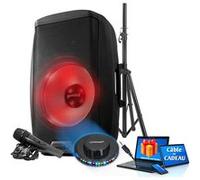 Enceinte SONO DJ Boomer 15"", à LED - 2000W, USB SD Bluetooth TWS FM, pied, Câble PC ORDI Smartphone, LIGHT, ANNIMATION, LED